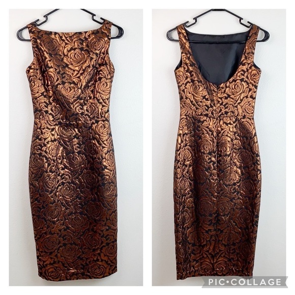 Betty Paige copper metallic 50s retro wiggle dress - Picture 2 of 10